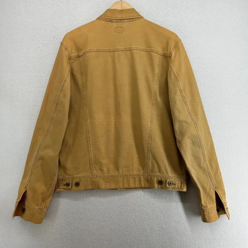 J.CREW Jacket Mens L Garment-Dyed Duck Canvas Trucker Stretch Cotton Mustard